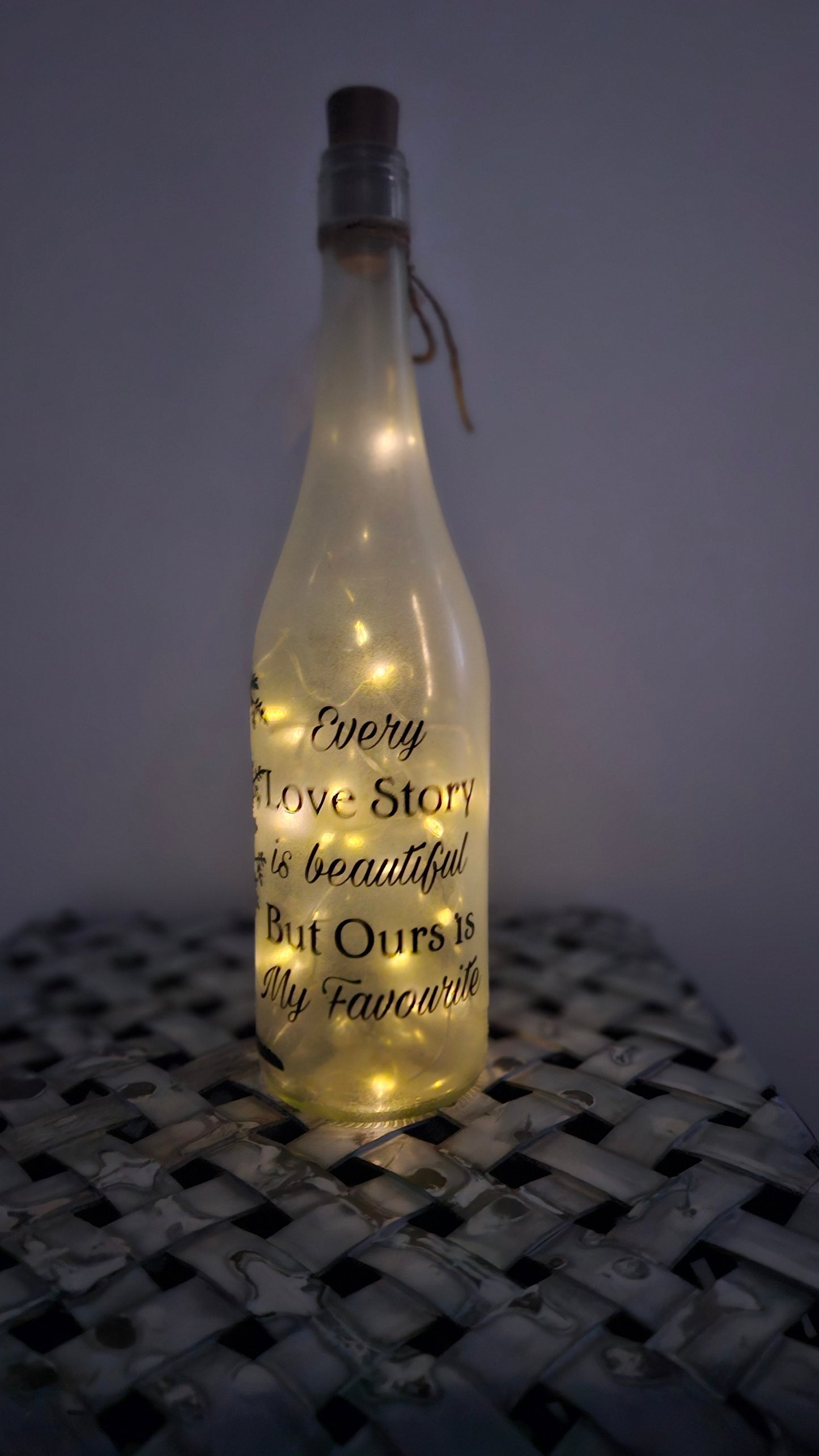 Frosted Quoted Fairy Light Bottle - Love story