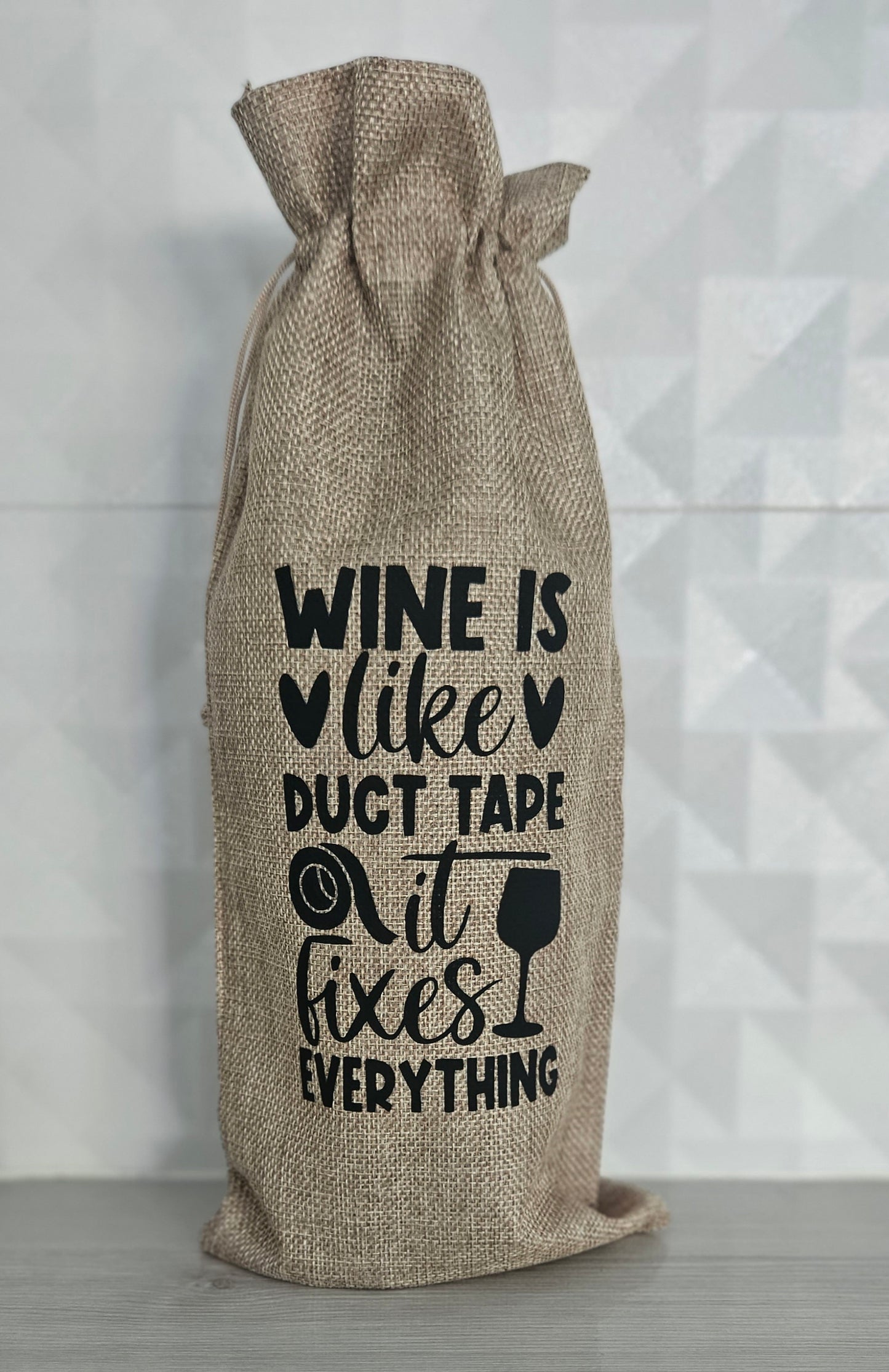 Quoted Linen Wine Bag