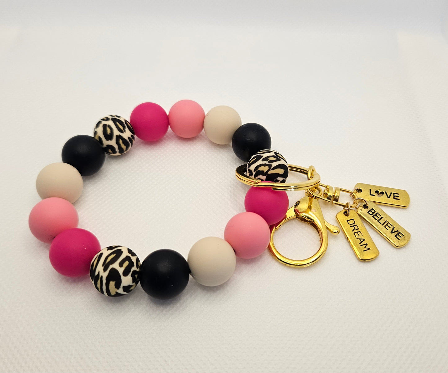 Silicone Bead Wrist Keyring with charms