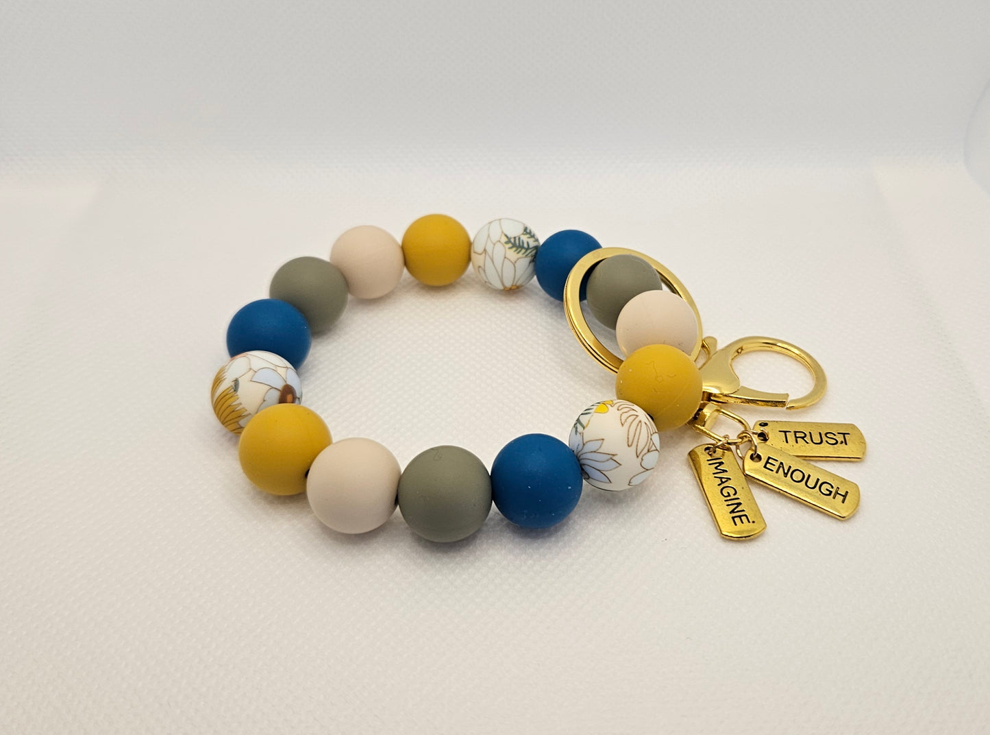 Silicone Bead Wrist Keyring with charms