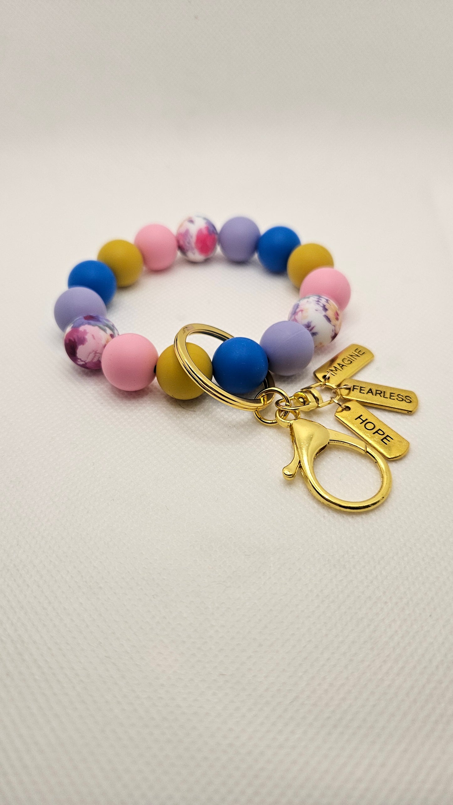 Silicone Bead Wrist Keyring with charms