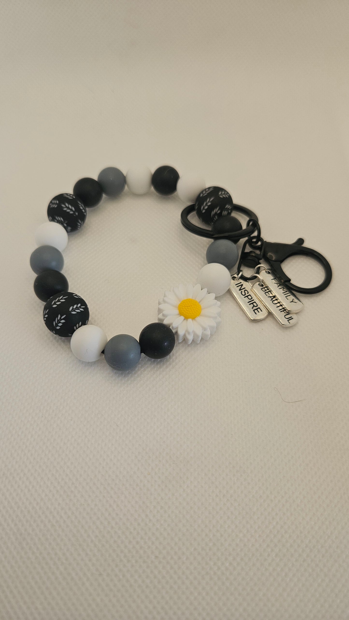 Silicone Bead Wrist Keyring with charms