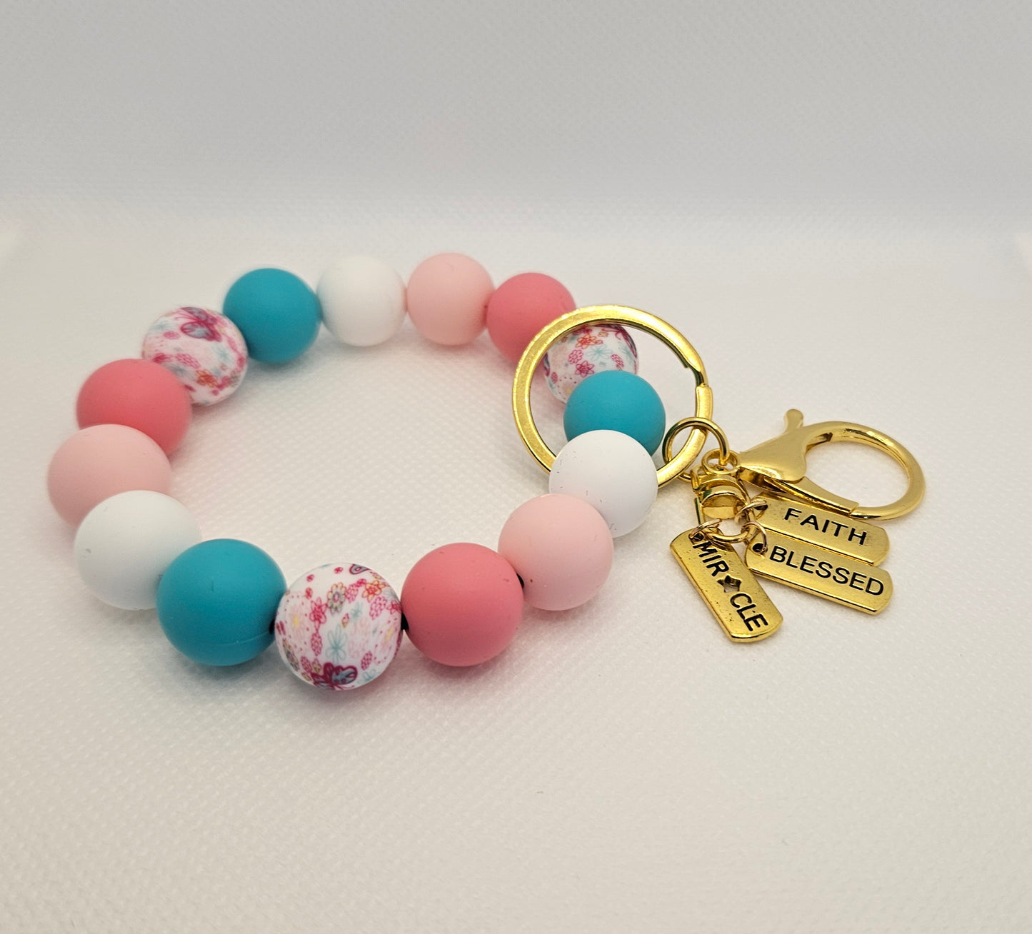 Silicone Bead Wrist Keyring with charms