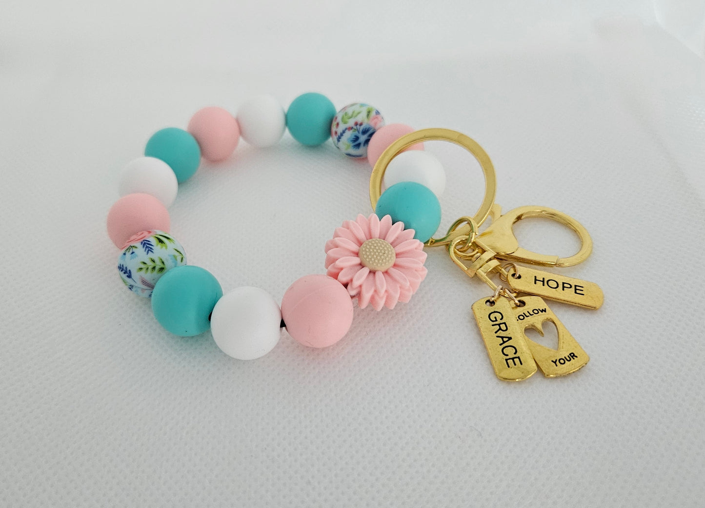 Silicone Bead Wrist Keyring with charms