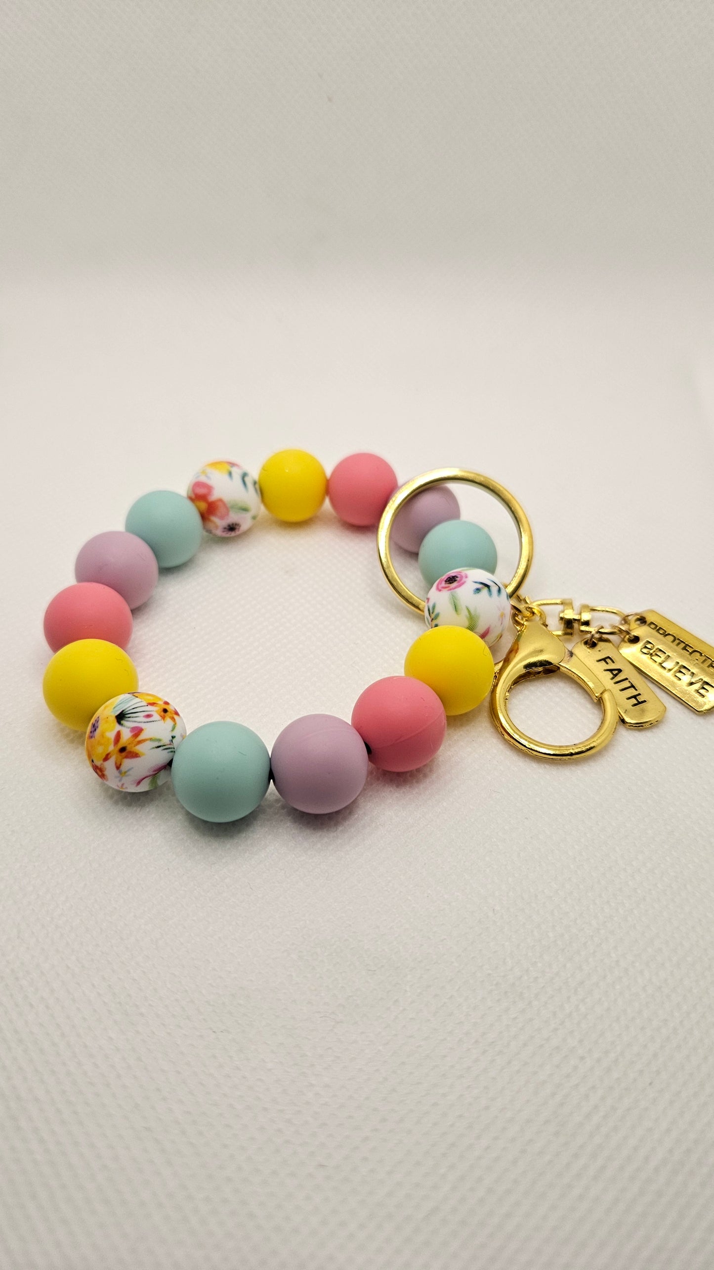 Silicone Bead Wrist Keyring with charms