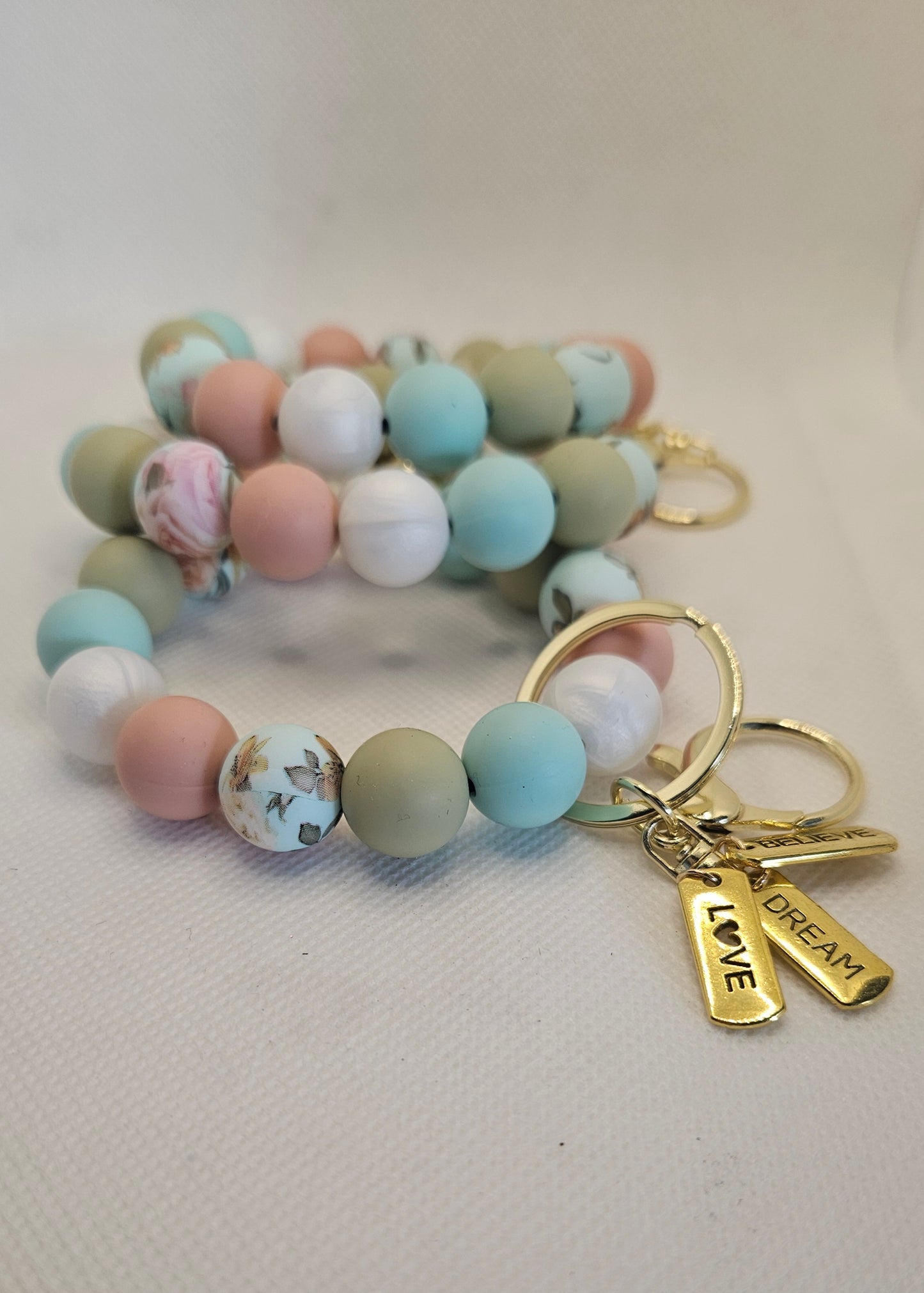 Silicone Bead Wrist Keyring with charms